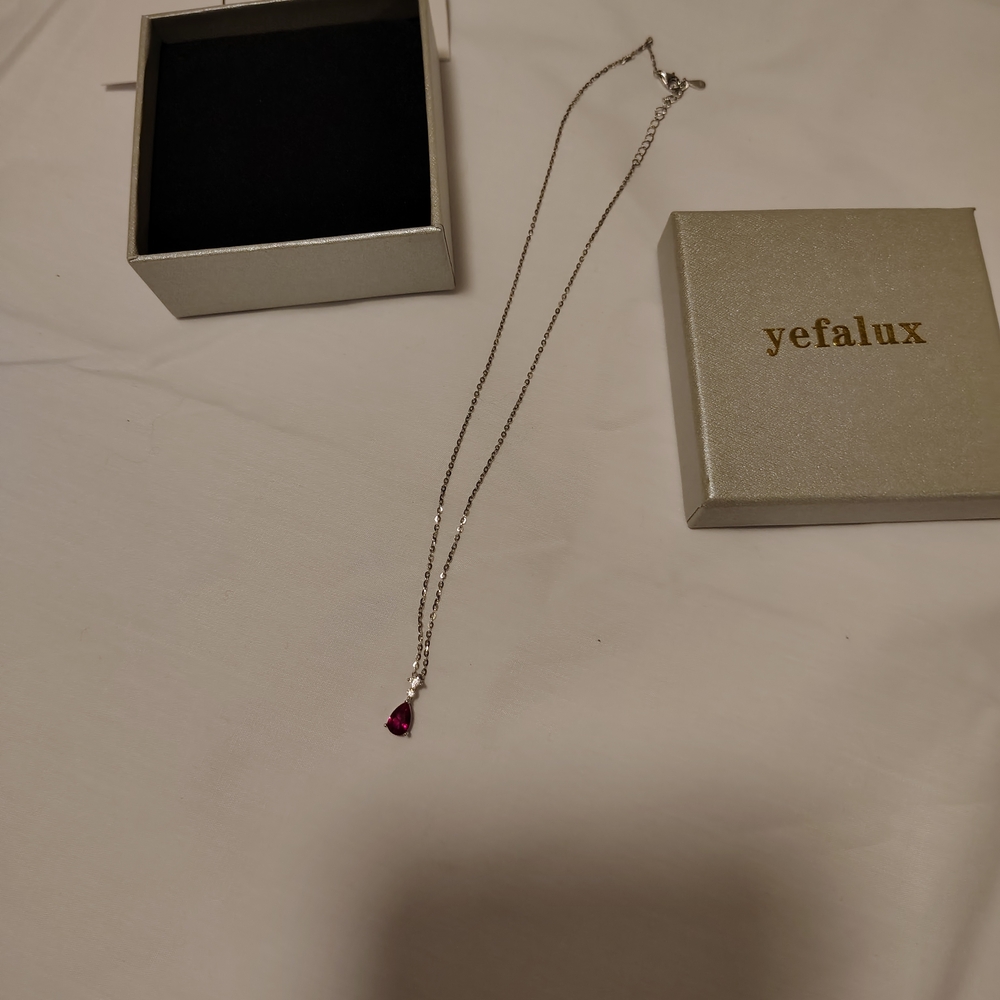 Silver Necklace with Red Pendant